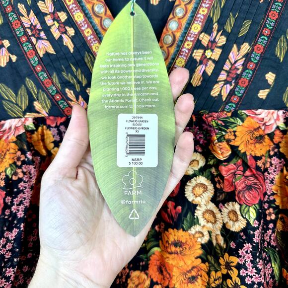 FARM Rio NWT Vibrant Flowers Garden Lace Trim V-Neck Bold Long Sleeve Blouse XS - Picture 9 of 10